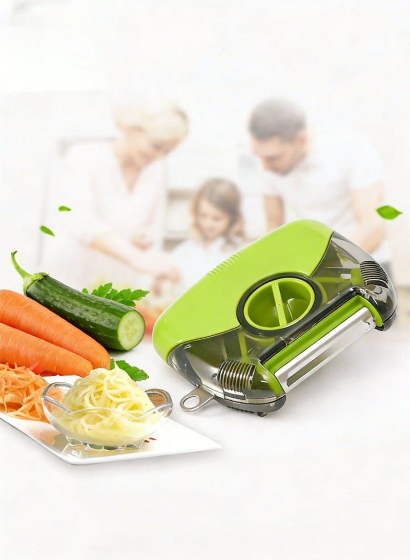 موندا مقشرة فواكه وخضراوات متعددة الوظائف 3 في 1 - 3 شفرات قابلة للتبديل (شفرة عادية/شفرة مسننة/شفرة تقطيع) | مفتاح تحكم، أداة مطبخ منزلية للفواكه والخضراوات ذات القشرة السميكة والطرية، لون أخضر - Image 1